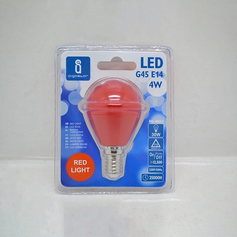 Lampadina Led E14 G45 a sfera 4W Rossa Aigostar 