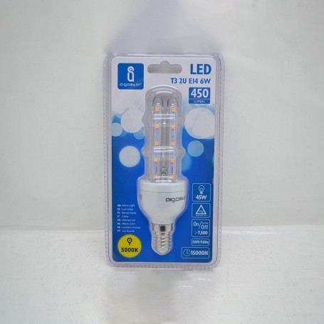 lámpara led t3 2u 6w e14 3000k aigostar